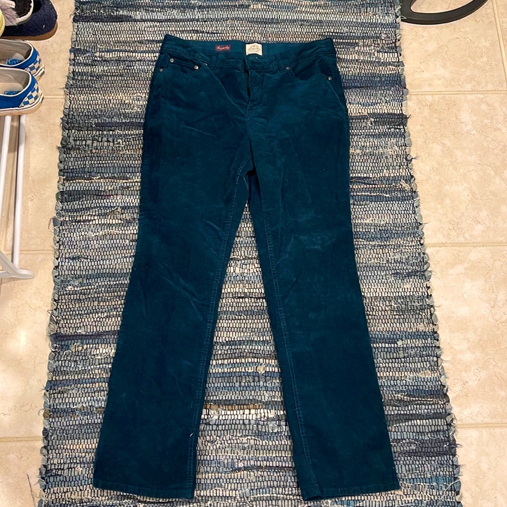 lightly worn good condition greenish/blue straight leg corduroy jeans